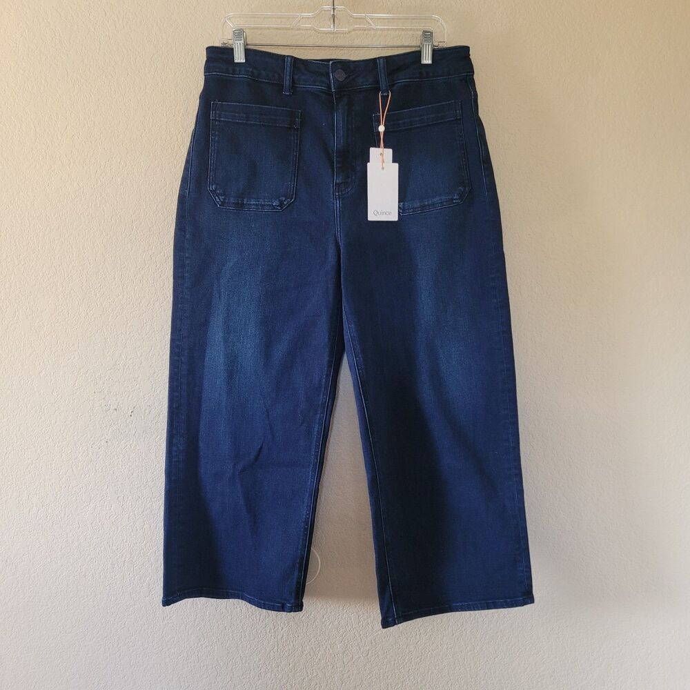 Quince Bella High Rise Stretch Wide Leg Crop Jeans Dark Wash Size 32 Pockets Nwt